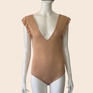 Urban Outfitters Shimmering Light Pink/Nude Ruffle Bodysuit Size Medium